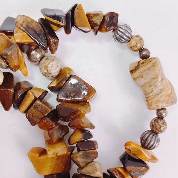 VTG Signed Relios Sterling Silver Tiger’s Eye Jasper Southwestern Necklace Boho - Picture 9 of 11